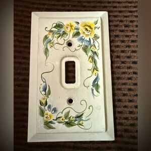Vintage 90’s Hand-Painted Floral Light Switch Cover | Cottagecore Wall Decor